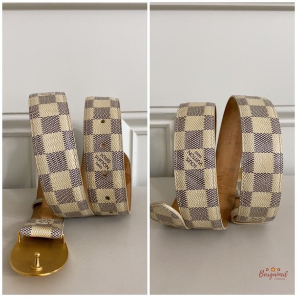 Authentic Louis Vuitton Damier Azur Canvas Leather Voyage Belt Size 85/34 M9837 - Picture 9 of 13